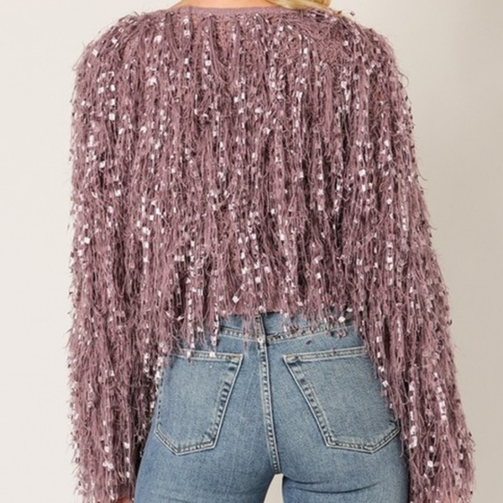 SOLD OUT CHIARA Lavendar Fringe Sweater - Picture 3 of 4